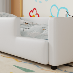 Bellemave® Twin Size Upholstered Platform Bed with Guardrail and Charging Station - Bellemave