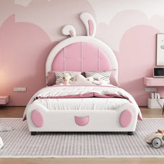 Bellemave® Twin Size Upholstered Platform Bed with Ribbit Shaped Headboard - Bellemave