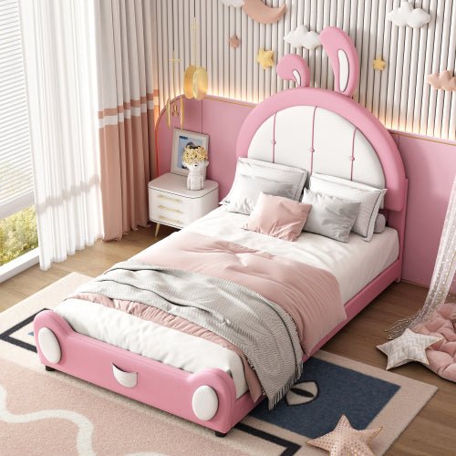 Bellemave® Twin Size Upholstered Platform Bed with Ribbit Shaped Headboard - Bellemave