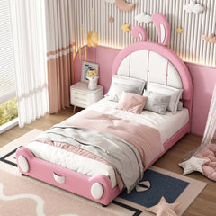 Bellemave® Twin Size Upholstered Platform Bed with Ribbit Shaped Headboard - Bellemave