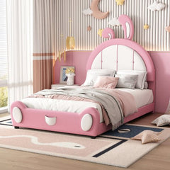 Bellemave® Twin Size Upholstered Platform Bed with Ribbit Shaped Headboard - Bellemave