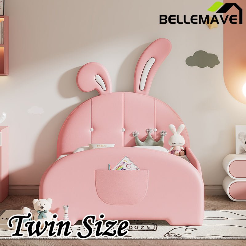 Bellemave® Twin Size Upholstered Rabbit - Shape Daybed with Headboard and Footboard - Bellemave