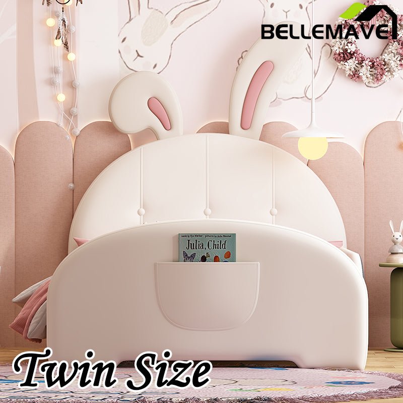 Bellemave® Twin Size Upholstered Rabbit - Shape Daybed with Headboard and Footboard - Bellemave
