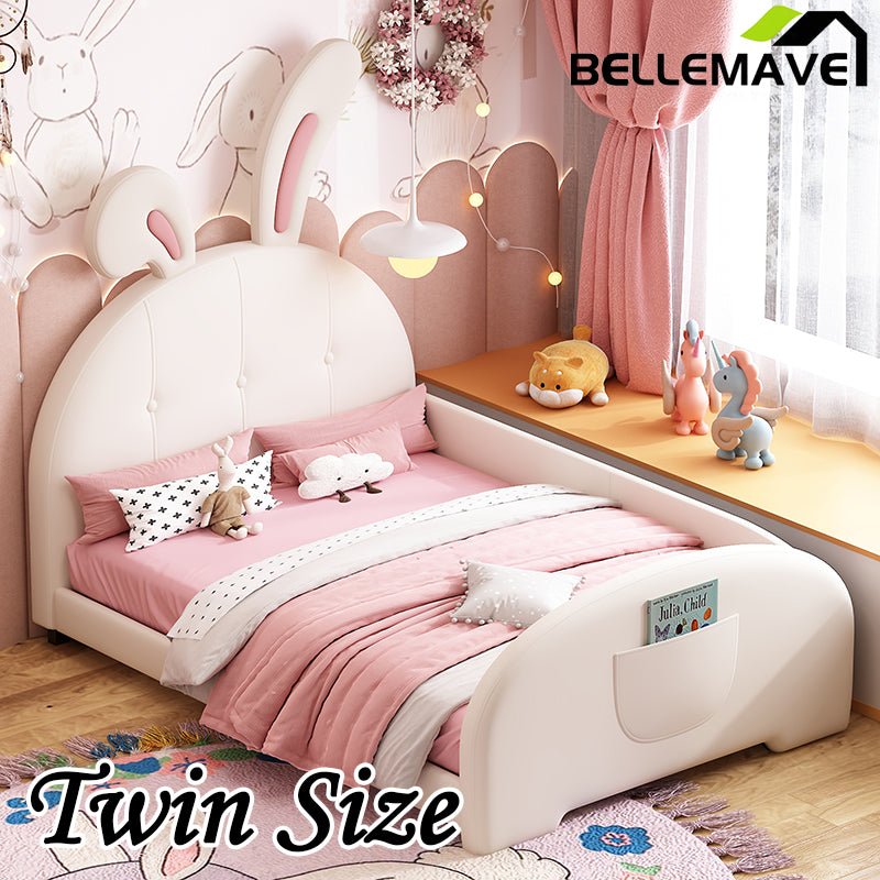 Bellemave® Twin Size Upholstered Rabbit - Shape Daybed with Headboard and Footboard - Bellemave