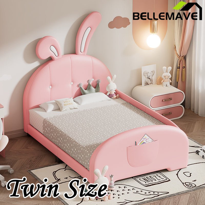 Bellemave® Twin Size Upholstered Rabbit - Shape Daybed with Headboard and Footboard - Bellemave