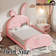 Bellemave® Twin Size Upholstered Rabbit - Shape Daybed with Headboard and Footboard - Bellemave
