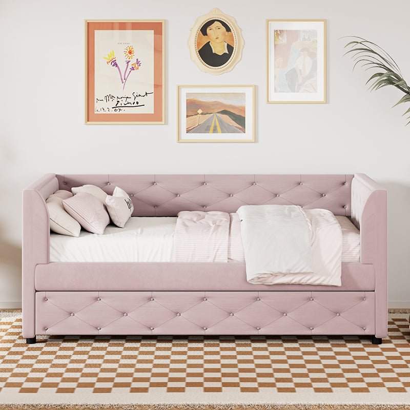 Bellemave® Twin Size Upholstered Velvet Tufted Daybed with Trundle - Bellemave