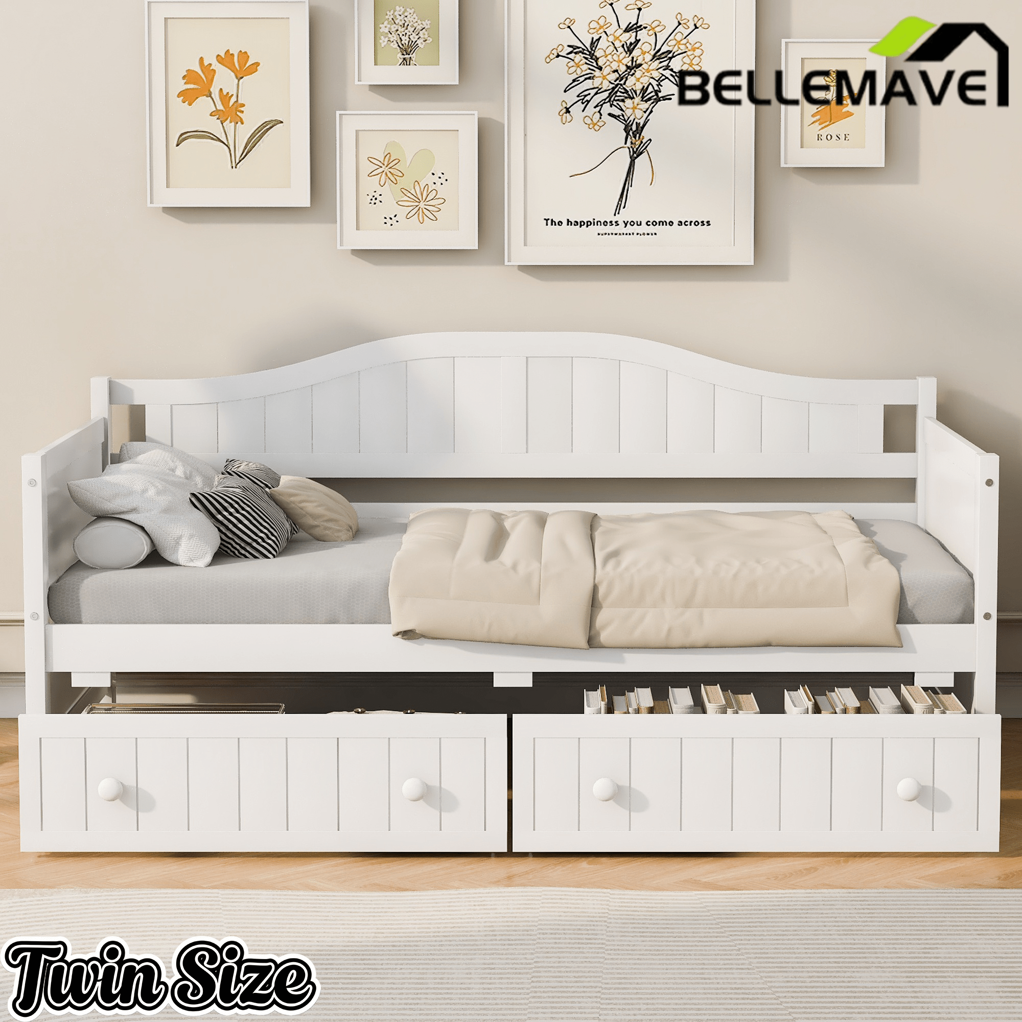 Bellemave® Twin Size Upholstery Daybed with 2 Drawers & Storage, Modern Sofa Bed with Wooden Slats, No Box Spring Required, for Living Room, Bedroom - Bellemave
