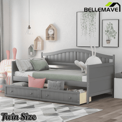 Bellemave® Twin Size Upholstery Daybed with 2 Drawers & Storage, Modern Sofa Bed with Wooden Slats, No Box Spring Required, for Living Room, Bedroom - Bellemave