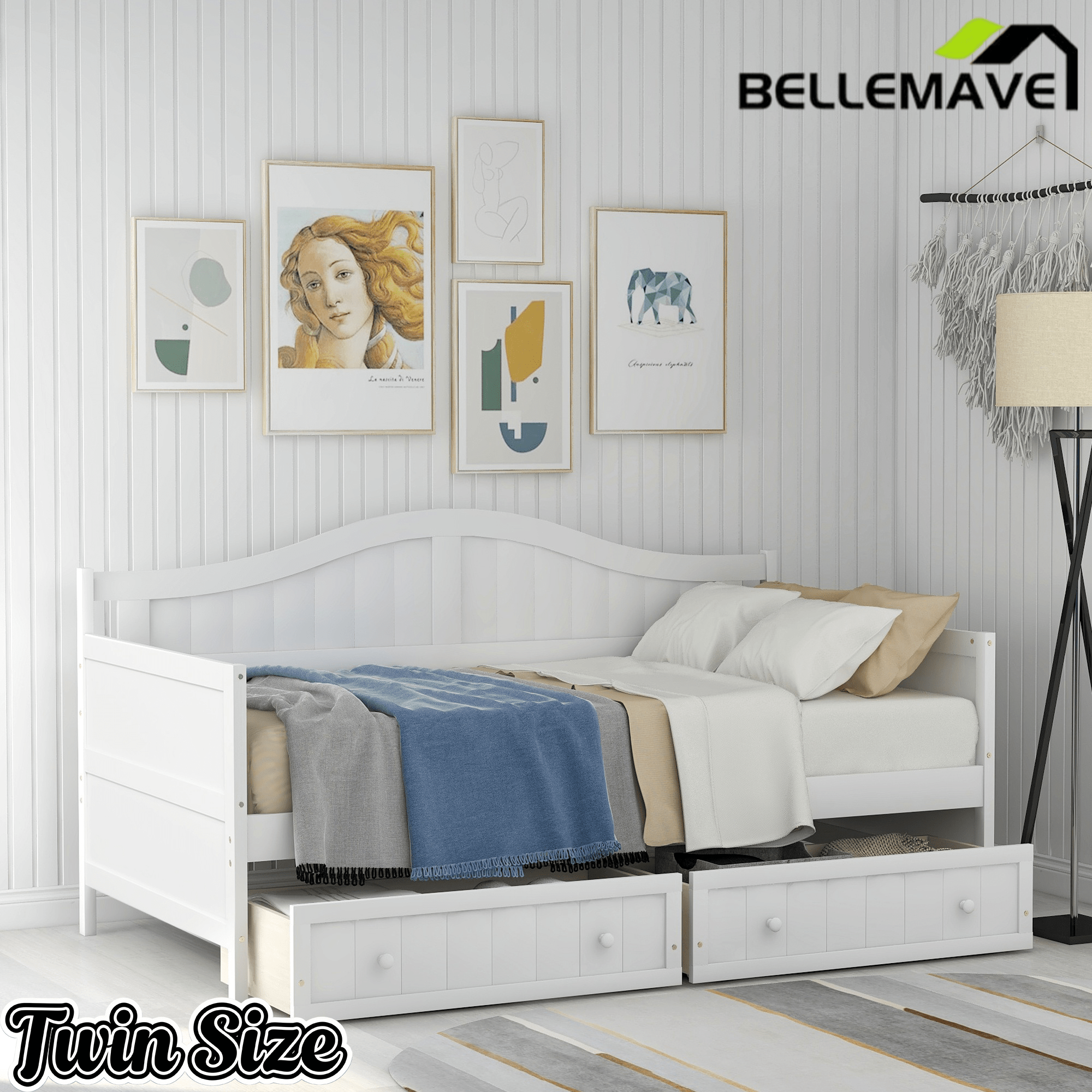 Bellemave® Twin Size Upholstery Daybed with 2 Drawers & Storage, Modern Sofa Bed with Wooden Slats, No Box Spring Required, for Living Room, Bedroom - Bellemave