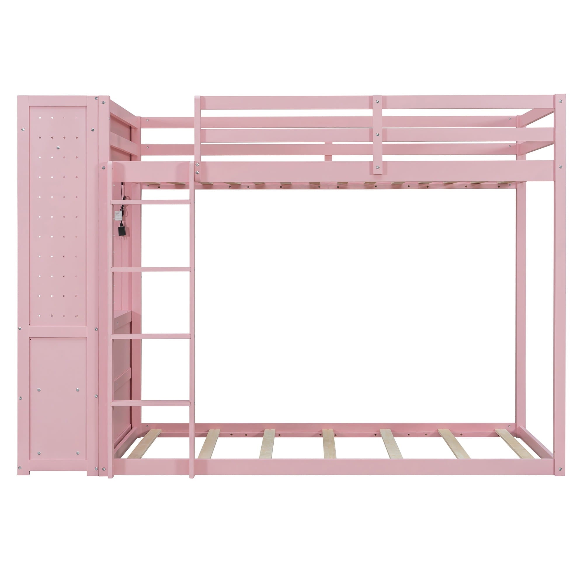 Bellemave® Twin Size Wood Bunk Bed with 4 Storage Drawers, Wooden Bed Frame with Hanging Rails, Light Strips, Built - in Shelves & Dual Pegboards - Bellemave