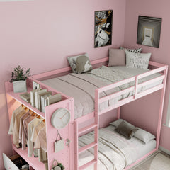 Bellemave® Twin Size Wood Bunk Bed with 4 Storage Drawers, Wooden Bed Frame with Hanging Rails, Light Strips, Built - in Shelves & Dual Pegboards - Bellemave