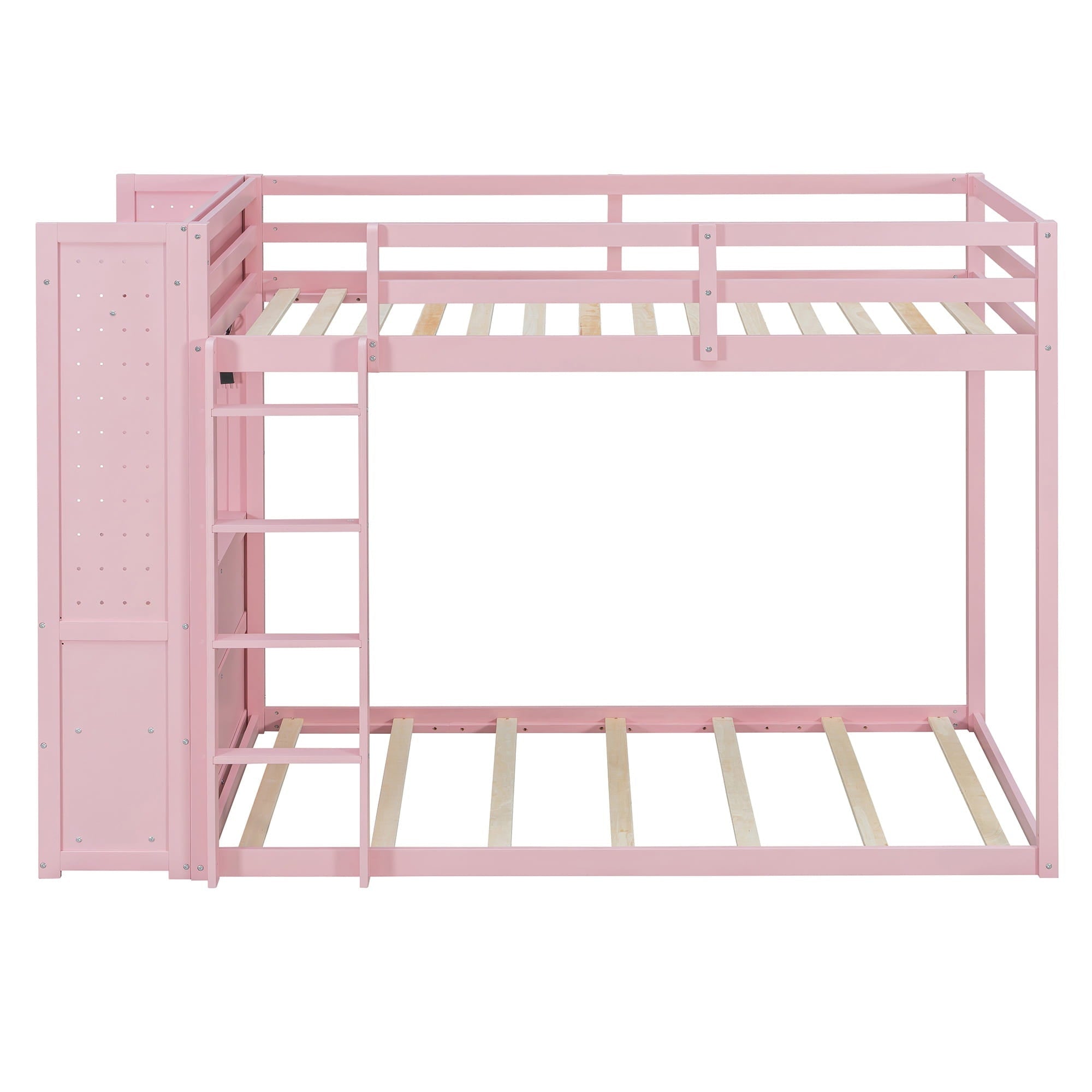 Bellemave® Twin Size Wood Bunk Bed with 4 Storage Drawers, Wooden Bed Frame with Hanging Rails, Light Strips, Built - in Shelves & Dual Pegboards - Bellemave