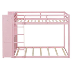 Bellemave® Twin Size Wood Bunk Bed with 4 Storage Drawers, Wooden Bed Frame with Hanging Rails, Light Strips, Built - in Shelves & Dual Pegboards - Bellemave