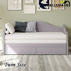 Bellemave® Twin Size Wood Daybed with Extended Pop Up Trundle and Storage Drawers - Bellemave