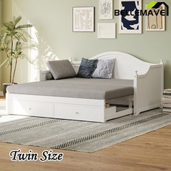 Bellemave® Twin Size Wood Daybed with Extended Pop Up Trundle and Storage Drawers - Bellemave
