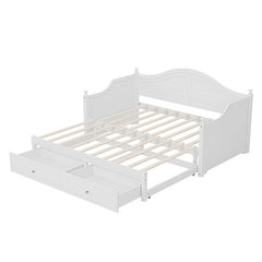 Bellemave® Twin Size Wood Daybed with Extended Pop Up Trundle and Storage Drawers - Bellemave