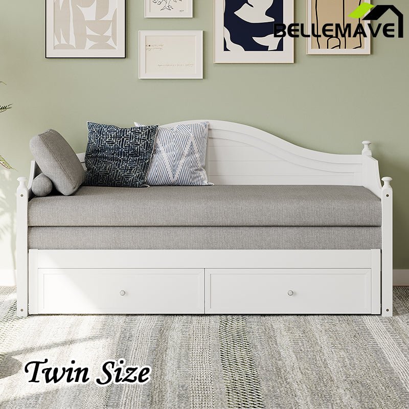 Bellemave® Twin Size Wood Daybed with Extended Pop Up Trundle and Storage Drawers - Bellemave