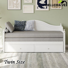 Bellemave® Twin Size Wood Daybed with Extended Pop Up Trundle and Storage Drawers - Bellemave