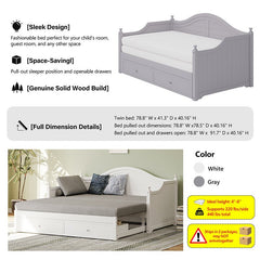 Bellemave® Twin Size Wood Daybed with Extended Pop Up Trundle and Storage Drawers - Bellemave