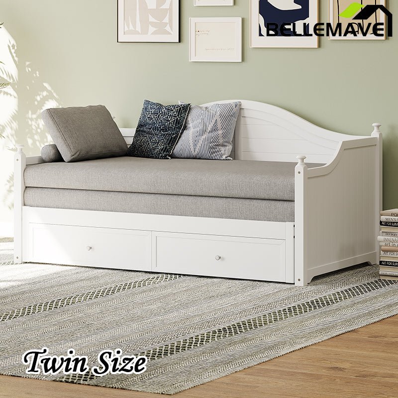 Bellemave® Twin Size Wood Daybed with Extended Pop Up Trundle and Storage Drawers - Bellemave