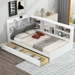 Bellemave® Twin Size Wood Daybed with Storage Headboard, Shelves and 2 Drawers - Bellemave