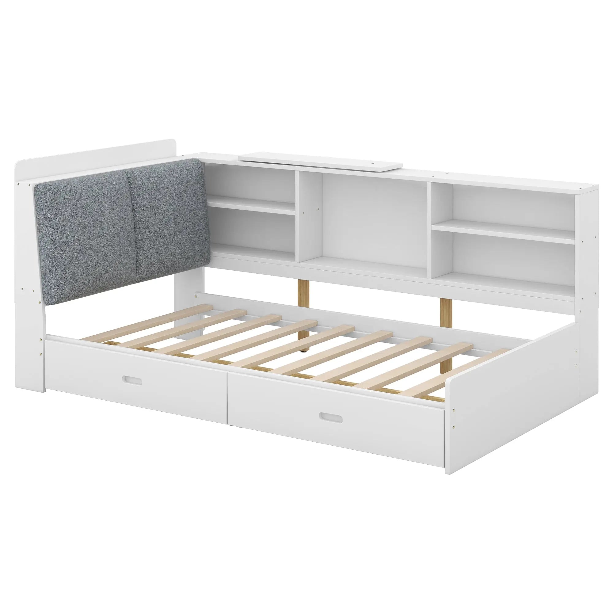 Bellemave® Twin Size Wood Daybed with Storage Headboard, Shelves and 2 Drawers - Bellemave