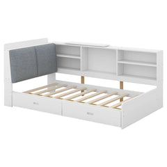 Bellemave® Twin Size Wood Daybed with Storage Headboard, Shelves and 2 Drawers - Bellemave