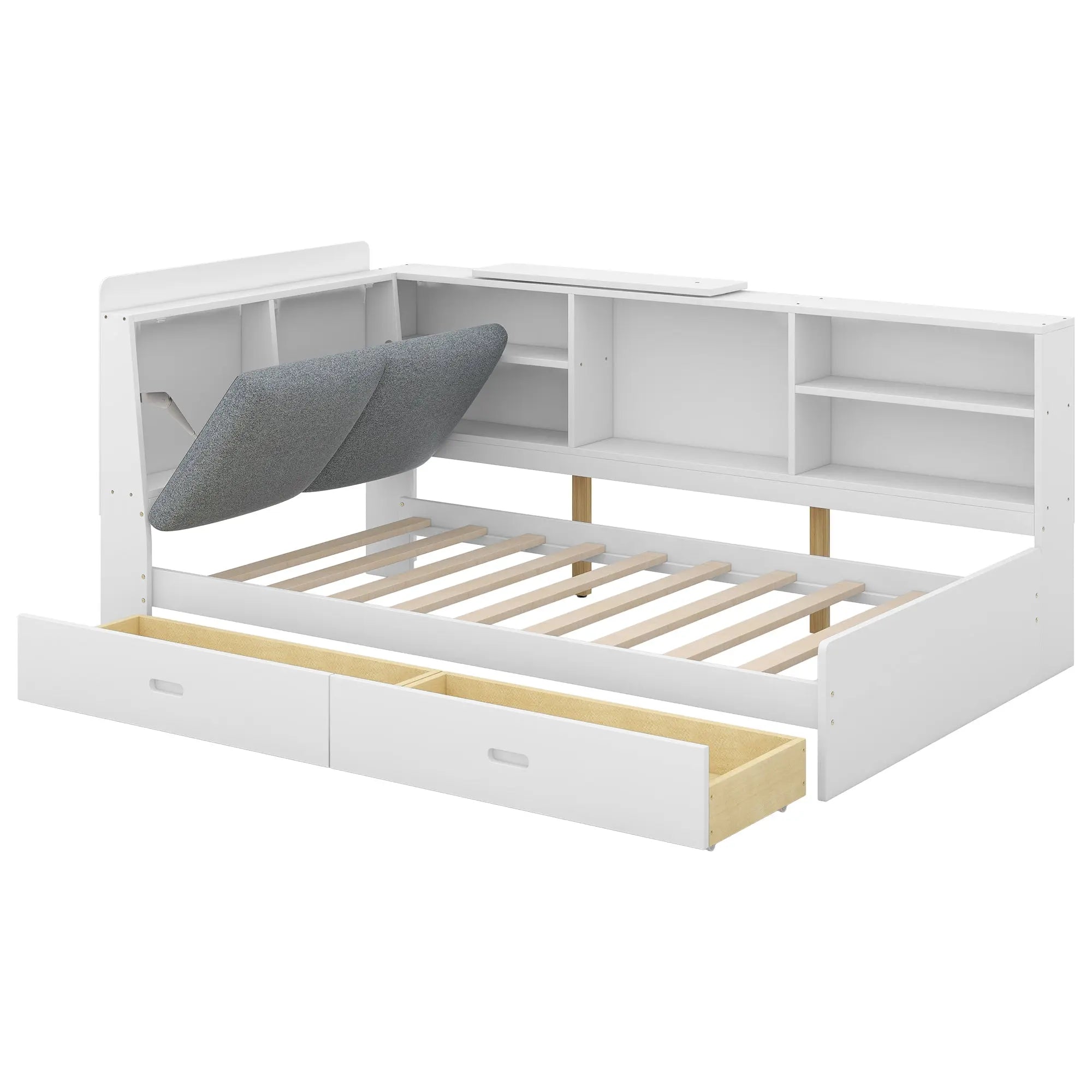 Bellemave® Twin Size Wood Daybed with Storage Headboard, Shelves and 2 Drawers - Bellemave
