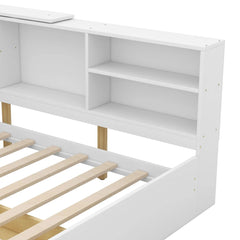 Bellemave® Twin Size Wood Daybed with Storage Headboard, Shelves and 2 Drawers - Bellemave