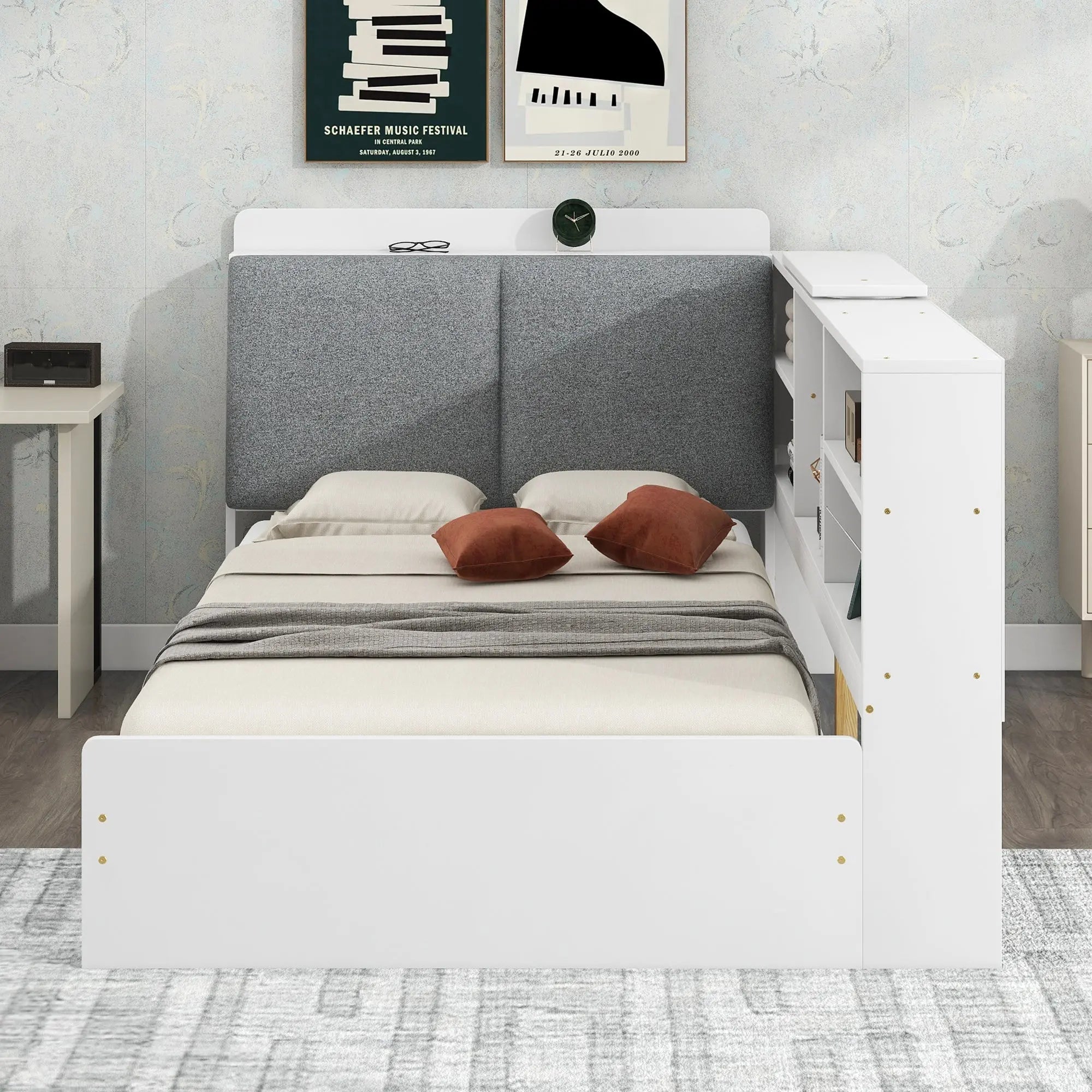 Bellemave® Twin Size Wood Daybed with Storage Headboard, Shelves and 2 Drawers - Bellemave