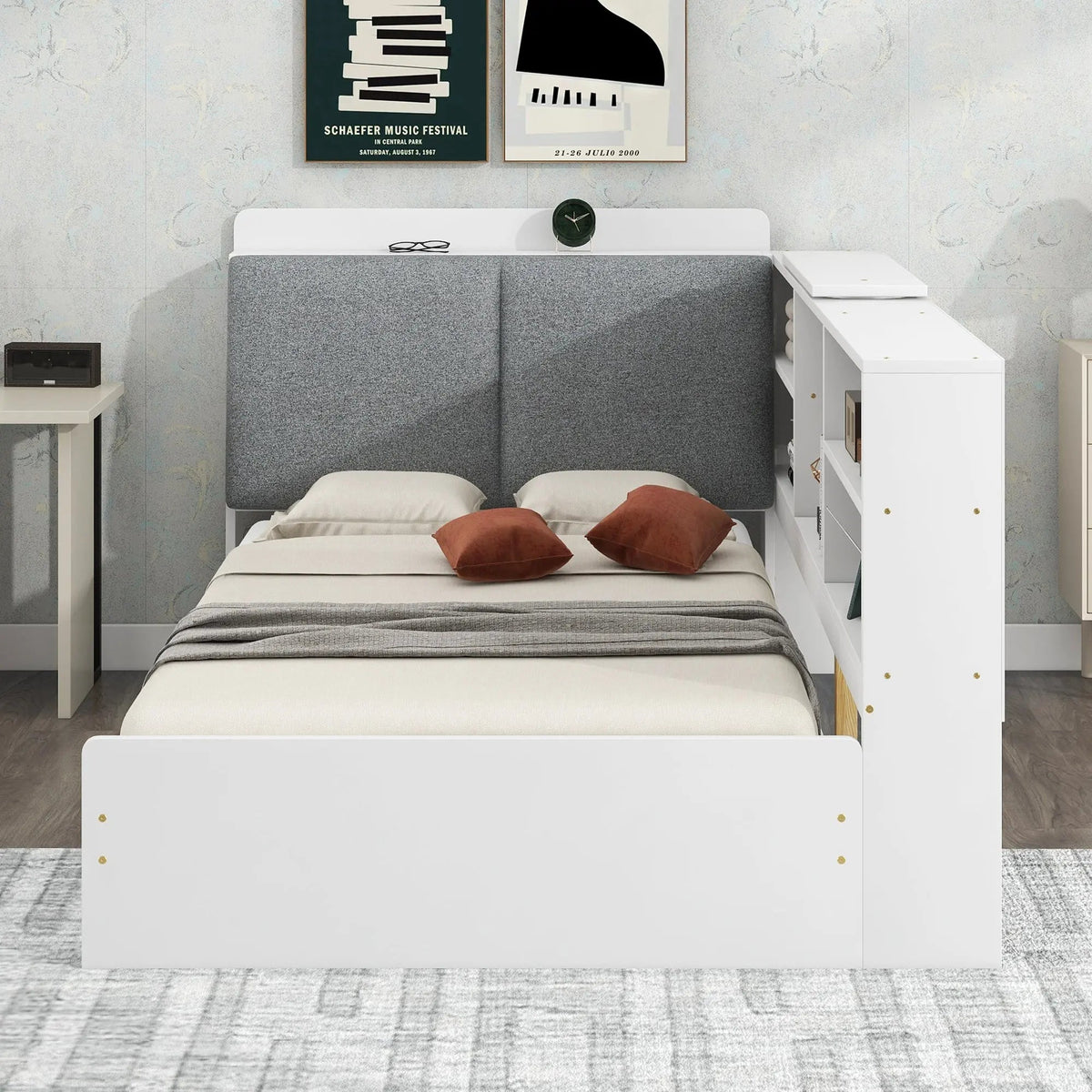 Bellemave® Twin Size Wood Daybed with Storage Headboard, Shelves and 2 Drawers - Bellemave