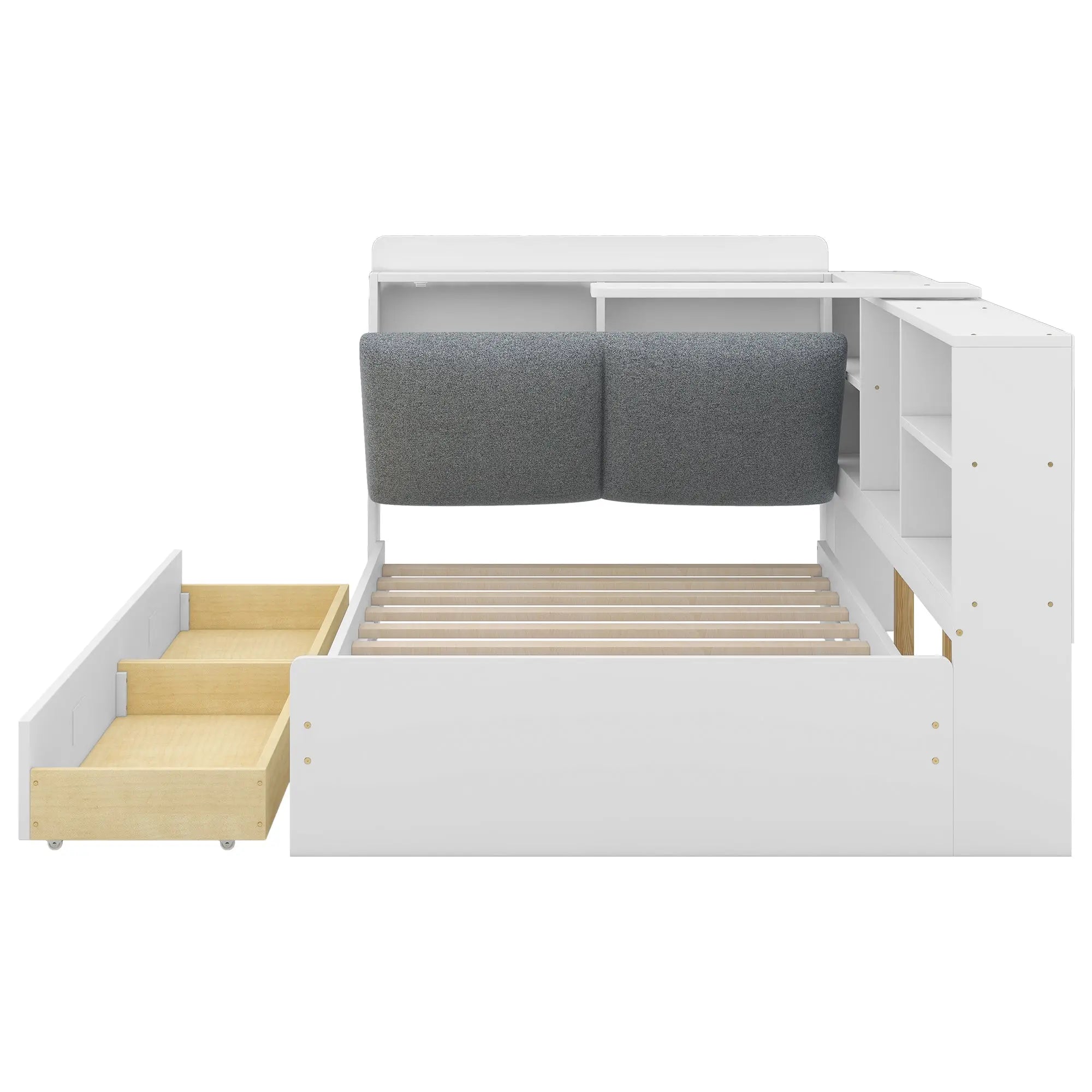 Bellemave® Twin Size Wood Daybed with Storage Headboard, Shelves and 2 Drawers - Bellemave