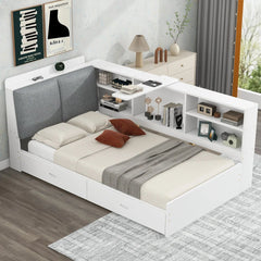 Bellemave® Twin Size Wood Daybed with Storage Headboard, Shelves and 2 Drawers - Bellemave