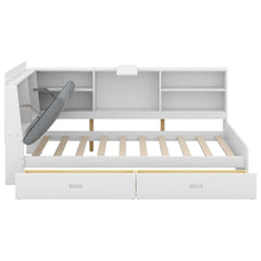 Bellemave® Twin Size Wood Daybed with Storage Headboard, Shelves and 2 Drawers - Bellemave