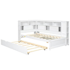 Bellemave® Twin Size Wood Daybed with Storage Shelves, USB and Trundle - Bellemave