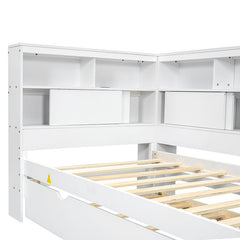Bellemave® Twin Size Wood Daybed with Storage Shelves, USB and Trundle - Bellemave