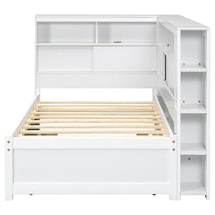 Bellemave® Twin Size Wood Daybed with Storage Shelves, USB and Trundle - Bellemave