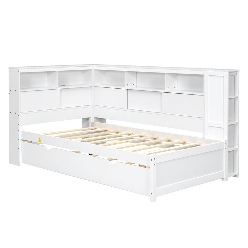 Bellemave® Twin Size Wood Daybed with Storage Shelves, USB and Trundle - Bellemave