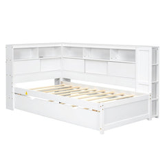 Bellemave® Twin Size Wood Daybed with Storage Shelves, USB and Trundle - Bellemave