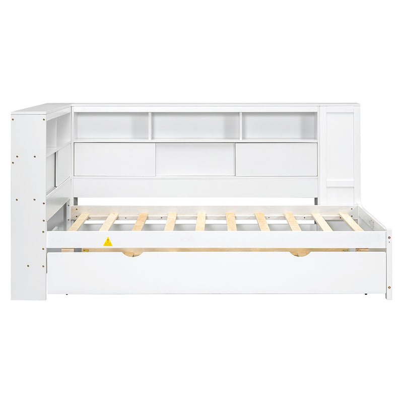 Bellemave® Twin Size Wood Daybed with Storage Shelves, USB and Trundle - Bellemave
