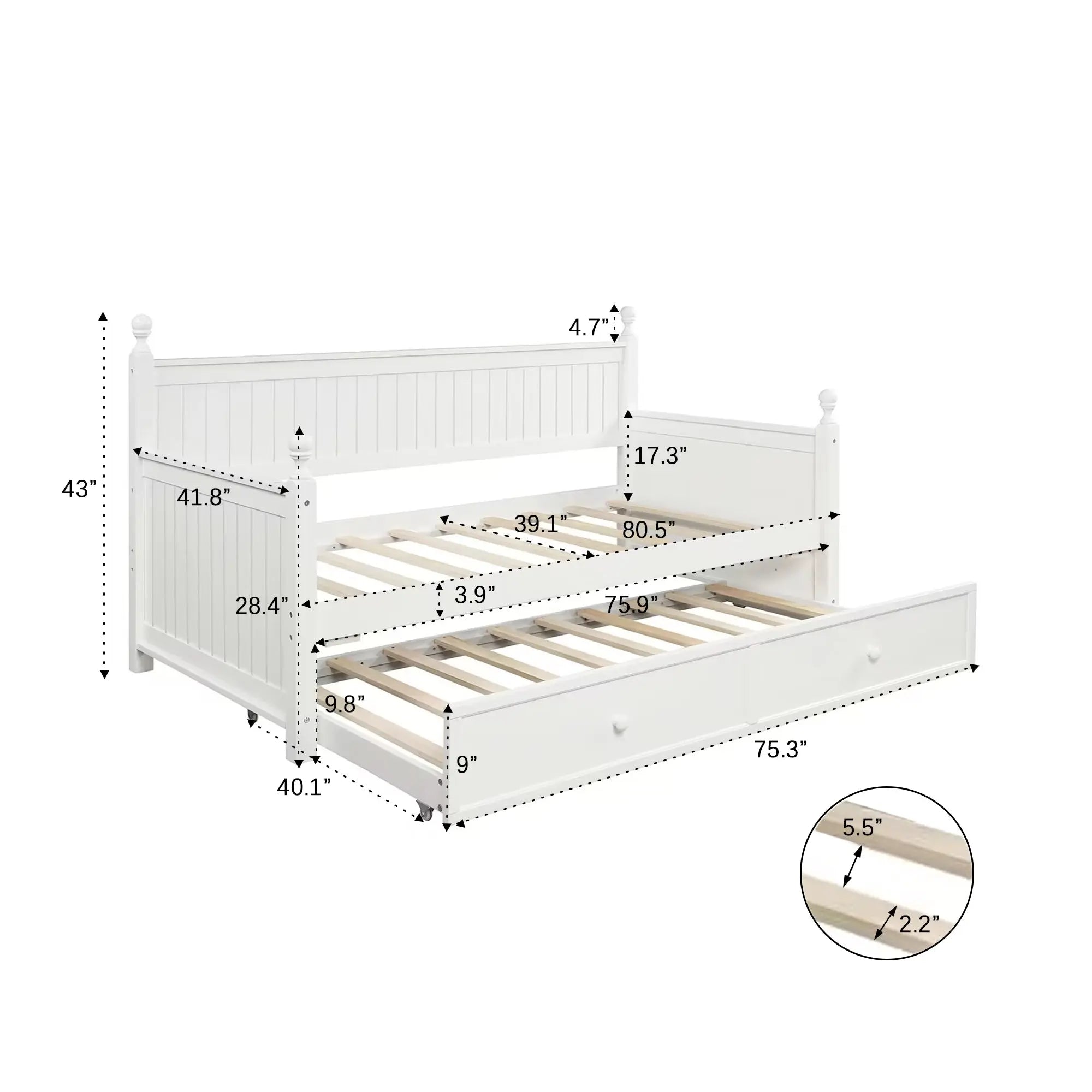 Bellemave® Twin Size Wood Daybed with Trundle - Bellemave