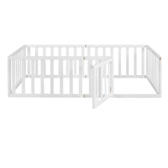 Bellemave® Twin Size Wood Floor Bed Frame with Fence and Door - Bellemave