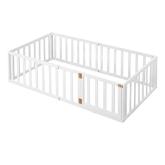 Bellemave® Twin Size Wood Floor Bed Frame with Fence and Door - Bellemave