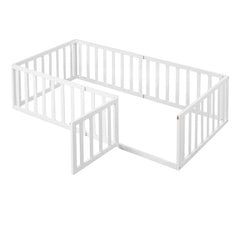 Bellemave® Twin Size Wood Floor Bed Frame with Fence and Door - Bellemave