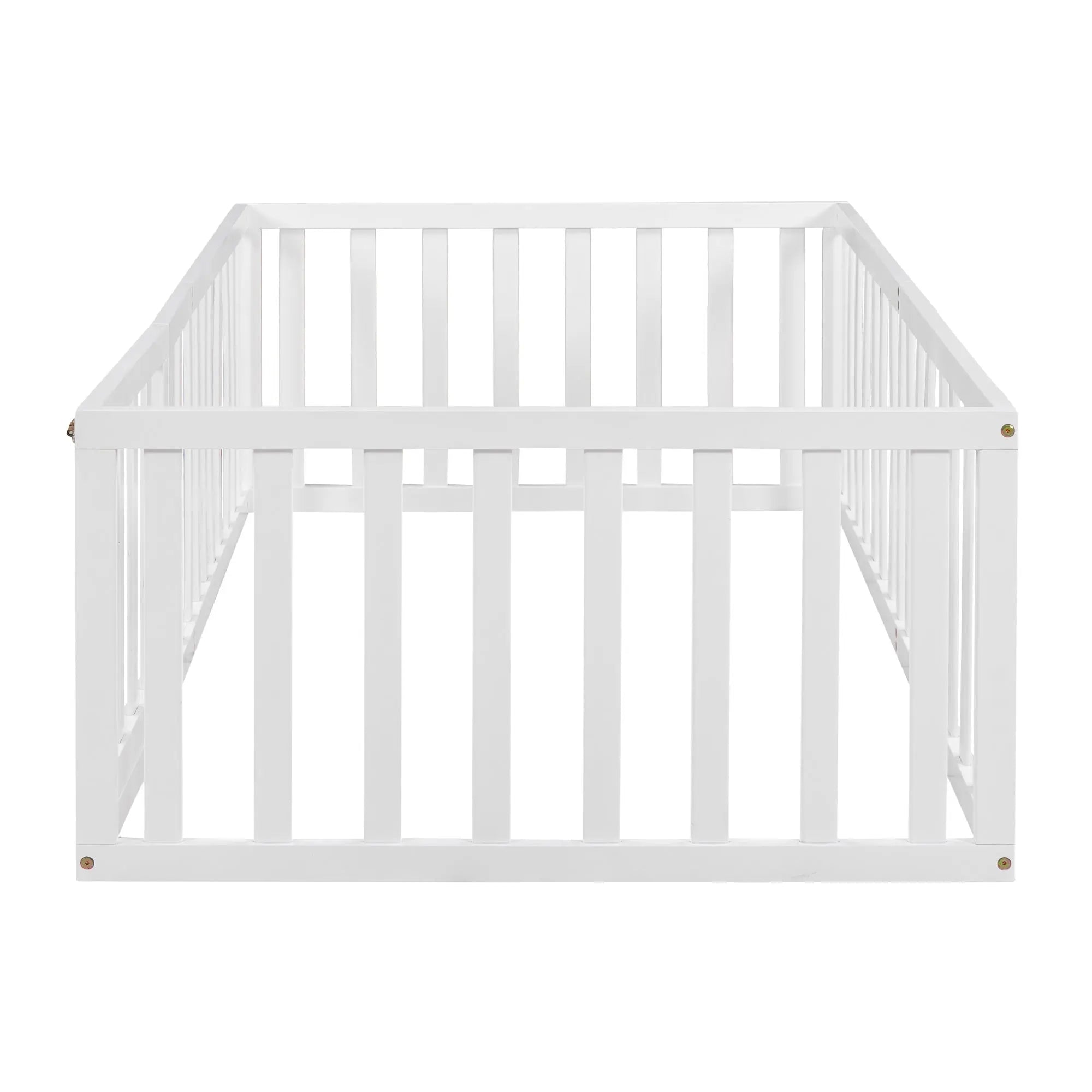 Bellemave® Twin Size Wood Floor Bed Frame with Fence and Door - Bellemave