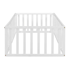 Bellemave® Twin Size Wood Floor Bed Frame with Fence and Door - Bellemave