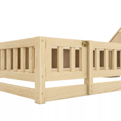 Bellemave® Twin Size Wood Floor Bed with Guardrail, House-Shaped Headboard, Storage Cabinets, LED Light & USB Port, Montessori Kids Bed Frame - Bellemave
