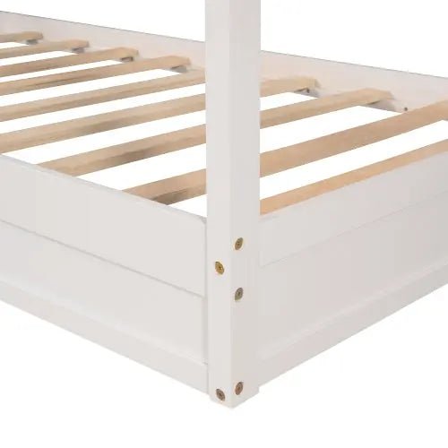 Bellemave® Twin Size Wood House Bed L - Structure with Fence and Slatted - Bellemave