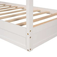 Bellemave® Twin Size Wood House Bed L - Structure with Fence and Slatted - Bellemave